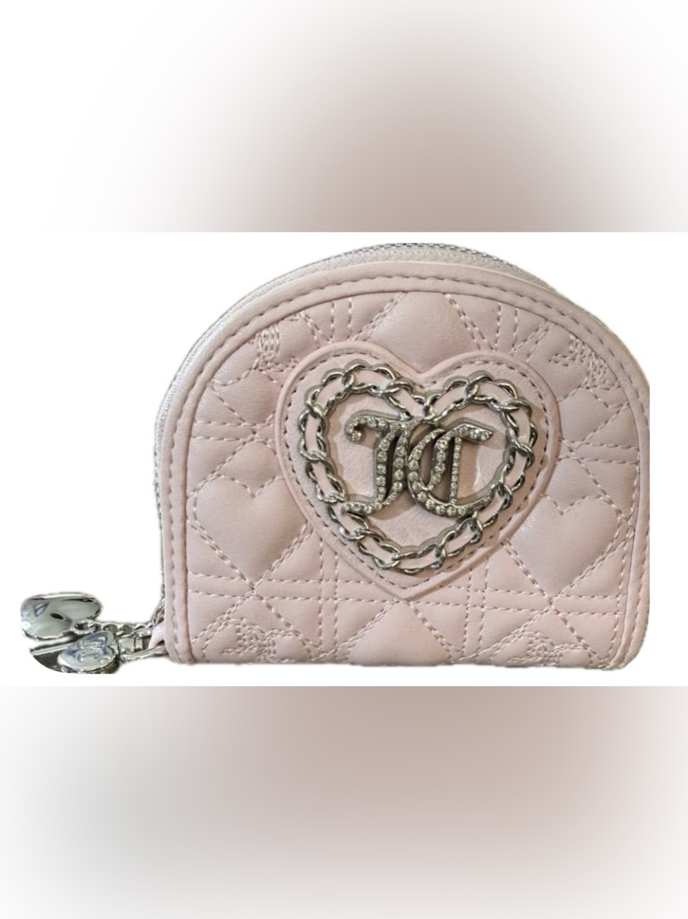 Juicy Couture Quilted Mini Wallet- Pale Pink with Crystal Chain Heart